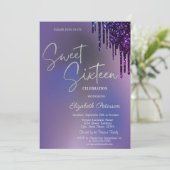 Donkere Paarse Glitter Druppels Paarse Sweet 16  Kaart (Staand voorkant)