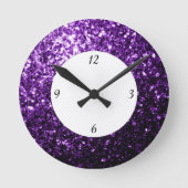 Donkere Paarse glitter sparkles met getallen Ronde Klok (Voorkant)