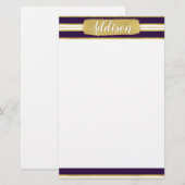 Donkere Paarse Gold Stripe Pattern - Aangepaste na Briefpapier (Voorkant / Achterkant)
