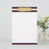 Donkere Paarse Gold Stripe Pattern - Aangepaste na Briefpapier (Staand voorkant)