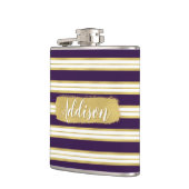Donkere Paarse Gold Stripe Pattern - Aangepaste na Heupfles (Links)