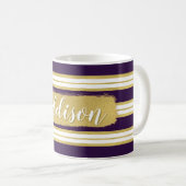 Donkere Paarse Gold Stripe Pattern - Aangepaste na Koffiemok (Voorkant rechts)