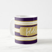 Donkere Paarse Gold Stripe Pattern - Aangepaste na Koffiemok (Voorkant links)