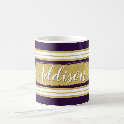 Donkere Paarse Gold Stripe Pattern - Aangepaste na Koffiemok (Center)