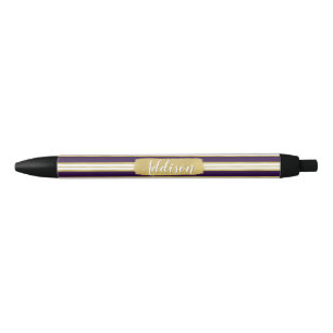 Donkere Paarse Gold Stripe Pattern - Aangepaste na Zwarte Inkt Pen