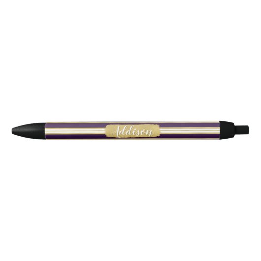 Donkere Paarse Gold Stripe Pattern - Aangepaste na Zwarte Inkt Pen (Voorkant)