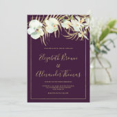 Donkere paarse goudbruine orchidee bruiloft kaart (Staand voorkant)