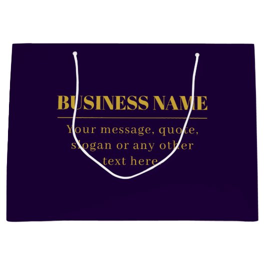 Donkere paarse & gouden bedrijfsnaam of begroeting groot cadeauzakje (Voorkant)