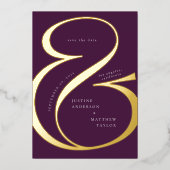 Donkere Paarse goudkleurige typografie Folie Uitnodiging (Voorkant)