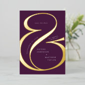 Donkere Paarse goudkleurige typografie Folie Uitnodiging (Staand Voorkant)
