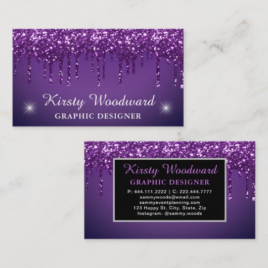 Donkere Paarse gradiënt & drijvende glitter Visitekaartje (Voorkant / Achterkant)
