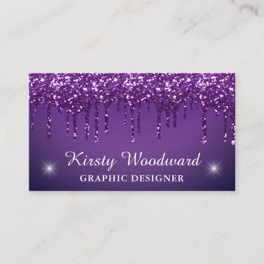 Donkere Paarse gradiënt & drijvende glitter Visitekaartje (Voorkant)