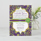 Donkere Paarse, groene en gouden Spaanse Quinceañe Kaart (Staand voorkant)