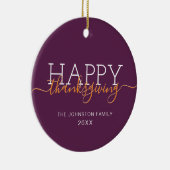 Donkere paarse Happy Thanksgiving Keramisch Ornament (Rechts)