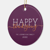 Donkere paarse Happy Thanksgiving Keramisch Ornament (Links)