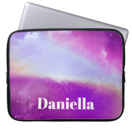 Donkere Paarse holografische hemel met aangepaste  Laptop Sleeve