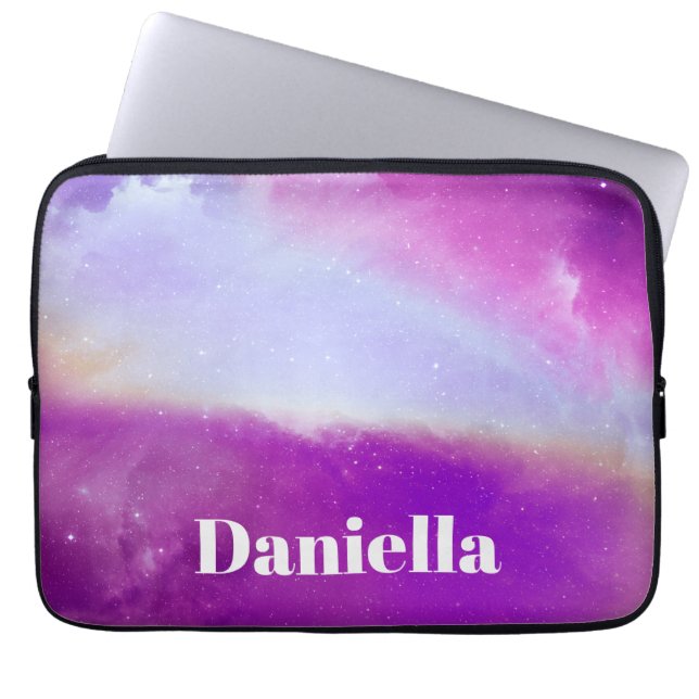 Donkere Paarse holografische hemel met aangepaste  Laptop Sleeve (Voorkant)