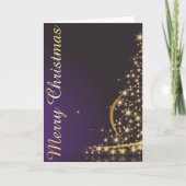 Donkere paarse kerstmotief met gouden kerst kaart (Voorkant)