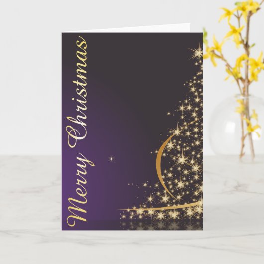 Donkere paarse kerstmotief met gouden kerst kaart (Gele Bloem)
