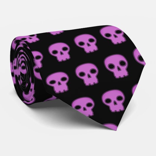 Donkere Paarse Mauve Black Skulls Pattern Mannen Stropdas (Opgerold)
