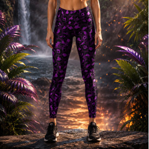 Donkere Paarse Metallic Luipaardprint Leggings