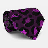 Donkere Paarse Metallic Luipaardprint Stropdas (Opgerold)