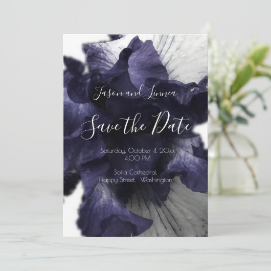 Donkere Paarse minimalistische stralingsdrager met Save The Date (Staand voorkant)