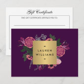 Donkere Paarse , moderne Floral Cadeat Certificate (Voorkant / Achterkant)