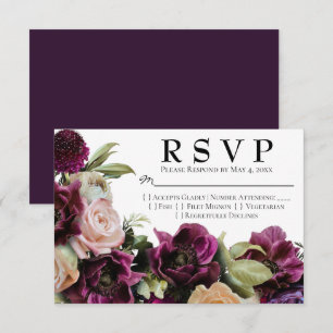Donkere Paarse Moody  Floral Wedding RSVP Kaart