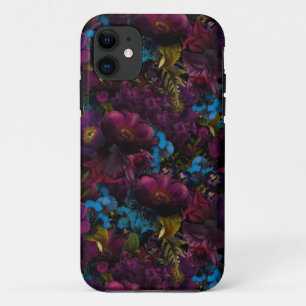 Donkere Paarse Moody Florals Antiek bloemen Case-Mate iPhone Case