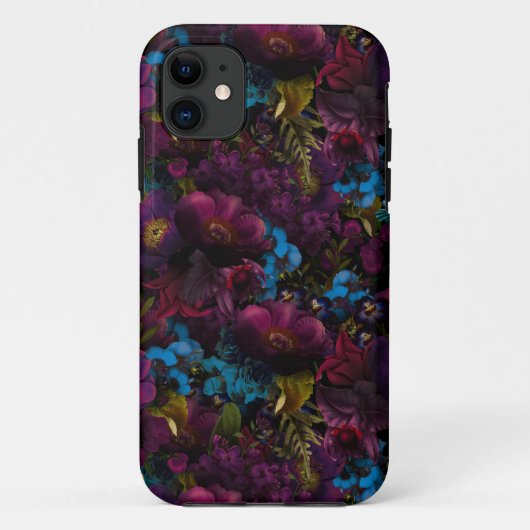 Donkere Paarse Moody Florals Antiek bloemen Case-Mate iPhone Case (Achterkant)