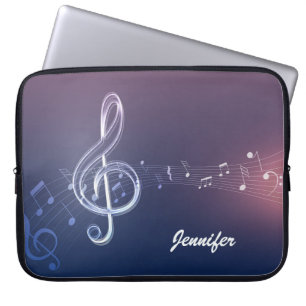 Donkere Paarse Muzieknoten en aangepaste monogram Laptop Sleeve