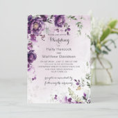 Donkere Paarse pioenen bruiloft uitnodiging (Staand voorkant)