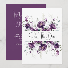 Donkere Paarse Plum Pioenen Bewaar de Datum Save The Date