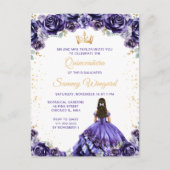 Donkere Paarse Princess Floral Quinceañera Briefkaart (Voorkant)