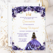 Donkere Paarse Princess Floral Quinceañera Briefkaart