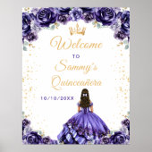 Donkere Paarse prinses Quinceañera Welkom Poster (Voorkant)