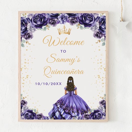 Donkere Paarse prinses Quinceañera Welkom Poster