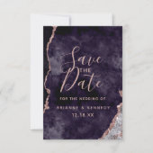 Donkere Paarse Roos Gold Agate Marble Foto op Teru Save The Date (Voorkant)