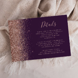 Donkere Paarse Roos Gold Glitter Weddenschap Detai Informatiekaartje