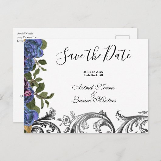 Donkere Paarse Rozen Bewaar de datum Aankondigingskaart (Voorkant / Achterkant)