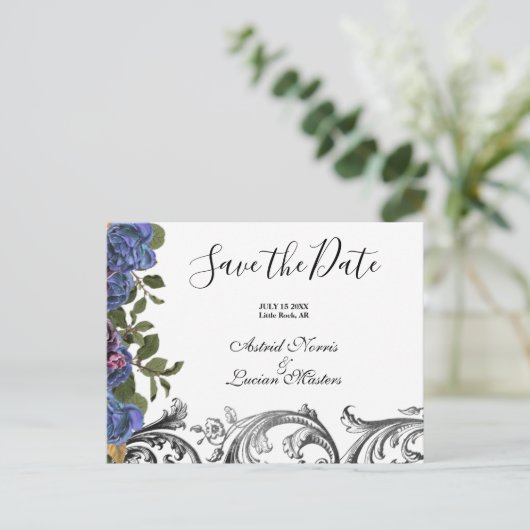 Donkere Paarse Rozen Bewaar de datum Aankondigingskaart (Staand voorkant)