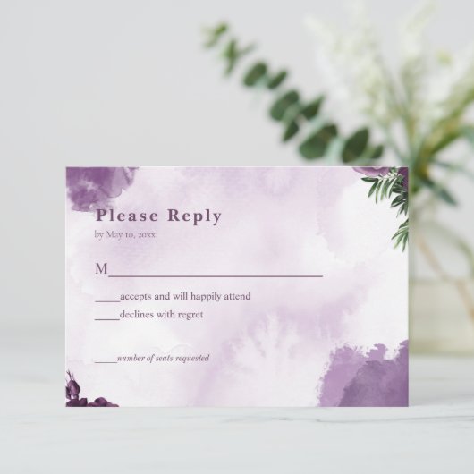 Donkere Paarse Rozen Bloemen Gotische bruiloft RSV RSVP Kaartje (Staand voorkant)