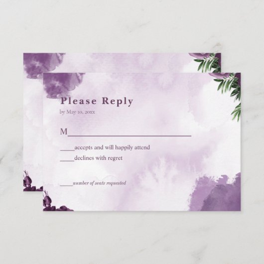 Donkere Paarse Rozen Bloemen Gotische bruiloft RSV RSVP Kaartje (Voorkant / Achterkant)