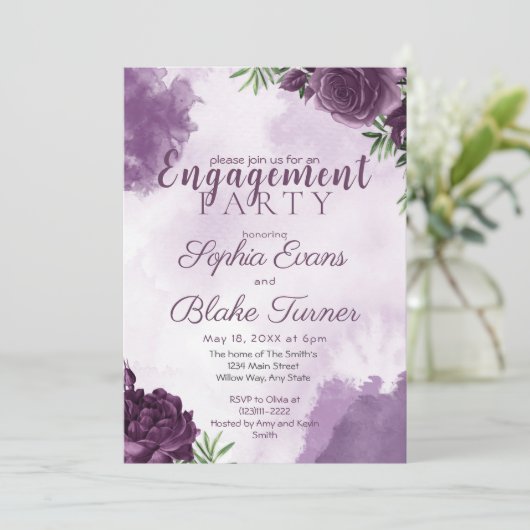 Donkere Paarse Rozen Bloemen Gotische Verlovingsfe Kaart (Staand voorkant)