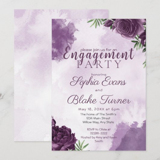 Donkere Paarse Rozen Bloemen Gotische Verlovingsfe Kaart (Voorkant / Achterkant)