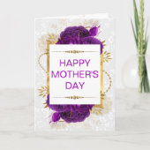 Donkere Paarse Rozen en goudglitter-Moederdag Kaart (Voorkant)