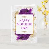 Donkere Paarse Rozen en goudglitter-Moederdag Kaart (Gele Bloem)