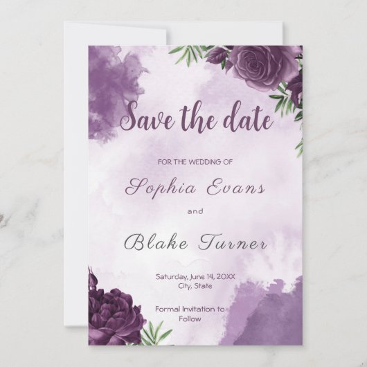 Donkere Paarse Rozen Floral Gothic Save the Date Kaart (Voorkant)