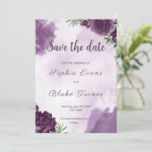 Donkere Paarse Rozen Floral Gothic Save the Date Kaart (Staand voorkant)